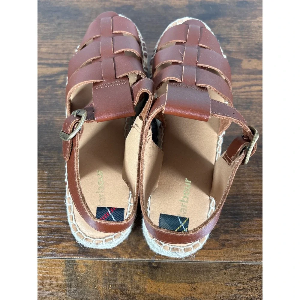 Barbour Brown Leather Fisherman Espadrille Sandals Made‎ in Spain Size 40